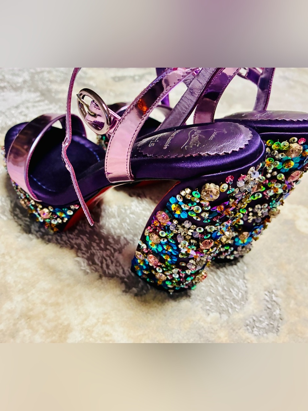 Christian Louboutin Purple Jeweled Platform Sandals Heels Sz 38/8 - Picture 2 of 7